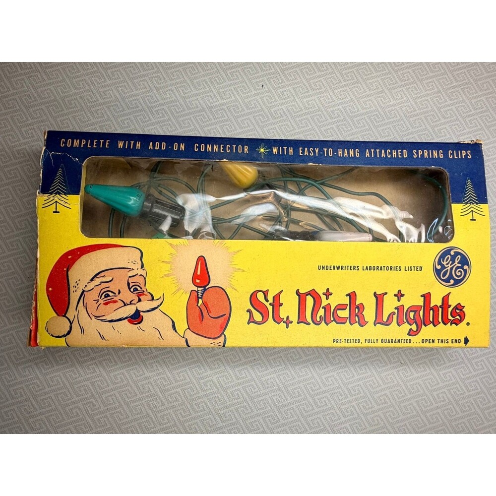Vintage GE St. Nick Christmas Lights C6 Indoor with Clips WORKS!